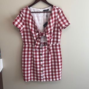 Gingham tie front dress